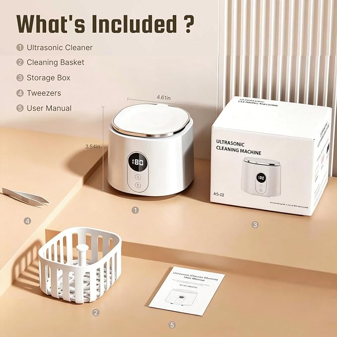 Ultrasonic Retainer Cleaner, 48kHz Dental Cleaning Pod with Digital Timer & 200ML Capacity for Dentures, Aligners, Night Guards,Mouth Guards, Braces, Toothbrush Heads &Jewelry (White)