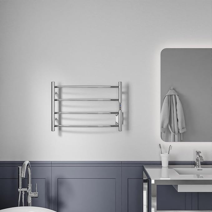 ANZZI Glow 4-Bar Electric Towel Warmer in Polished Chrome - Rhino Alloy Stainless Steel, Wall Mounted, 20-Minute Warm-Up