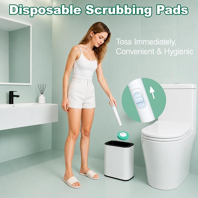 Disposable Toilet Brush with Wall Mounted Holder, 24 Toilet Wand Refills | Touch-Free Brush with One-Button Release, Bathroom Cleaning Set for RV & Small Bathroom, Light Agarwood Scent