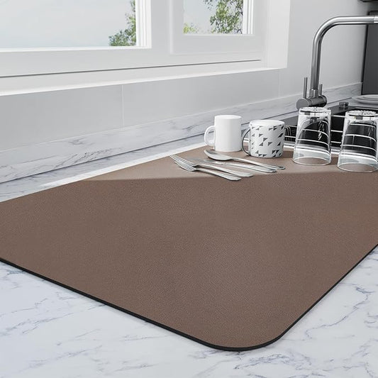 Ecotrim - Dish Drying Mat for Kitchen Counter | Coffee Bar Mat for Countertops | Heat Resistant Drainer Mat with Non-slip Rubber Backed | Hide Stain Kitchen Absorbent Draining Mat | Brown 18"x32"