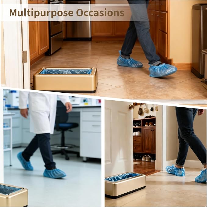 Automatic Shoe Cover Dispenser Machine, Including 100 Pcs Disposable Shoe Covers, Gold ABS Material, Suitable for Home, Laboratory, Factory & Indoor Use