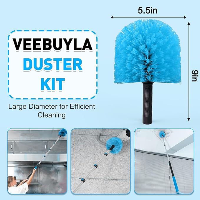 15FT Reach Cobweb Duster with Extension Pole - Spider Web Brush for Cleaning with 3-12FT 4-Section Flip-Lock Telescopic Pole, Effortlessly Cleans High Indoor & Outdoor Webs