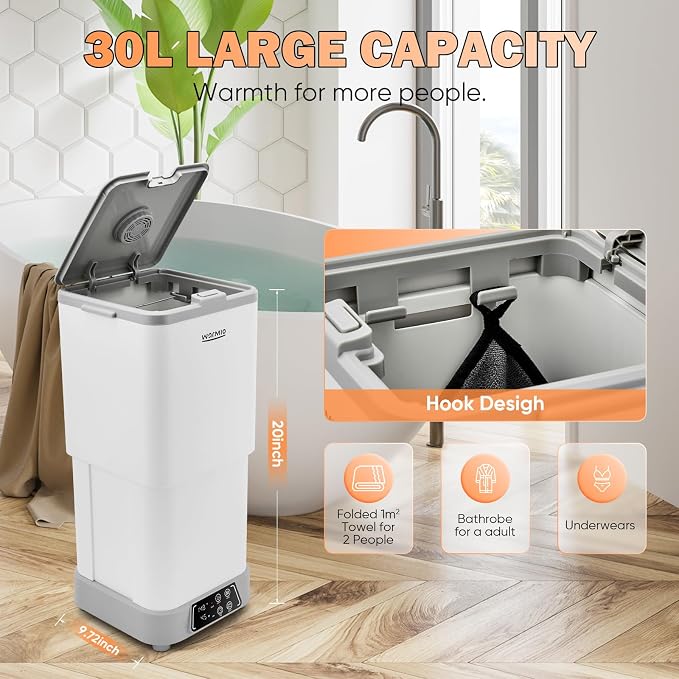 30L Towel Warmer,Large Luxury Towel Warmers, Hot Towel Warmer with Dryer, Adjustable Heating Time Setting, Fragrance Disc,12h Delay Time,Towel Warmers for Bathroom,Spa Home (White-Grey)