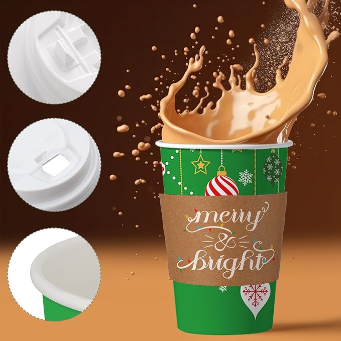 36 Sets/ 108 Pcs Christmas Paper Cups 16 oz Disposable Xmas to Go Coffee Drinking Cups with Lids and Sleeves Xmas Hot Cocoa Coffee Mug for Cold Drinks Hot Chocolate Christmas Party Drinkware Supplies