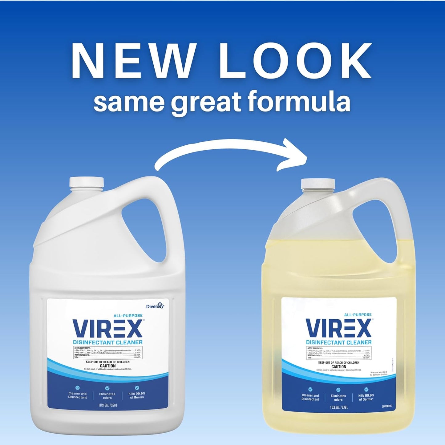 VIREX CBD540557 All Purpose Disinfectant Cleaner - Kills 99.9% of Germs and Eliminates Odors, Ready-to-Use Liquid Refill, Lemon Scent, 1-Gallon