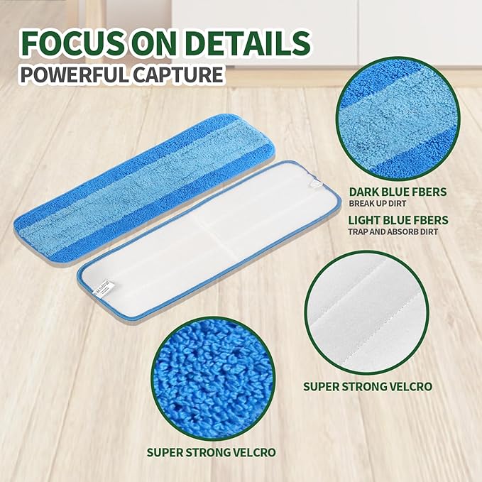 8 Pack Microfiber Cleaning Pads, Reusable Microfiber Mop Pads for 18 Inch Mop, Hardwood & Hard Surface Floors Replacement Cleaning Mop Pads, Machine Washes