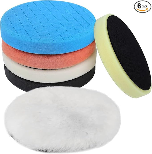 IPELY 6 Pcs 5 Inch Buffing Pads, Polishing Pads 5.5 Inch 140 mm Face for 5 Inch 125mm Base Plate Compounds, Buffer Pads for Polishing and Waxing