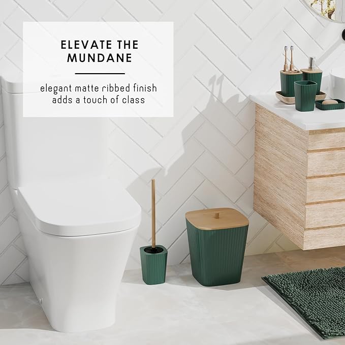 Clara Clark Bathroom Accessories Set - Bathroom Set, Bathroom Sets with Shower Curtain and Rugs, Shower Curtain Set with Bathroom Trash Can - Green - 22PC