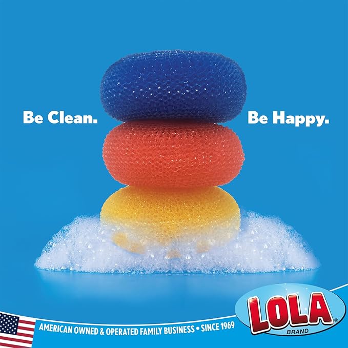 Plastic Mesh Scouring Pads 36 Pk Non-Scratch Dish Scrubbers to Clean Dishes, Assorted Colors - Red, Blue & Yellow