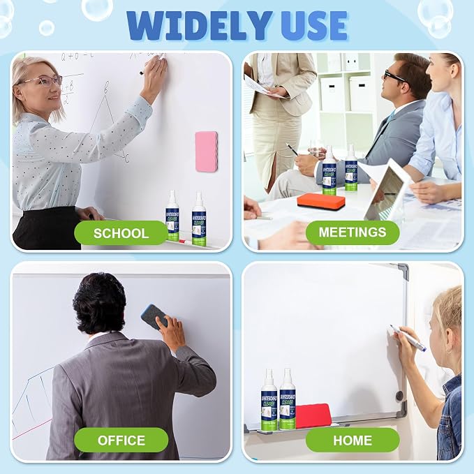 Fuyoooo 8 Pack Whiteboard Cleaner Set 8 Pcs 8.5 Fl oz Dry Erase Whiteboard Cleaning Spray Dry Erase Board Liquid Cleaner with 8 Pcs Magnetic Chalkboard Board Erasers for Classroom Home Office