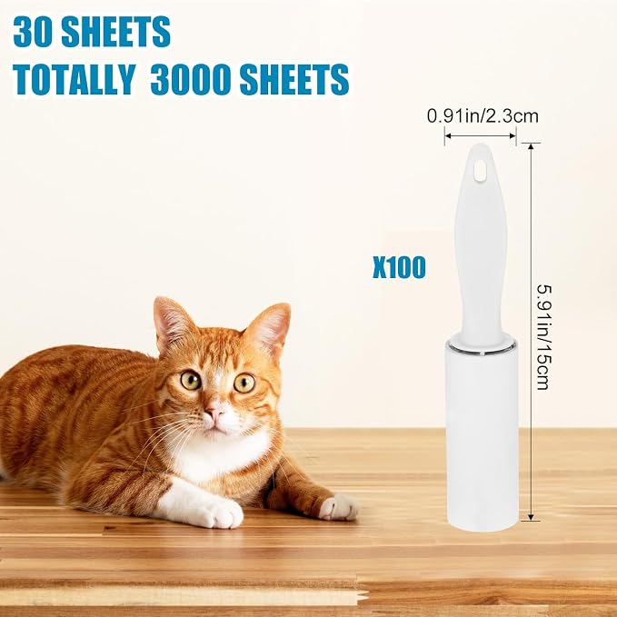 Hushee 100 Pack Mini Lint Rollers for Travel, 3000 Sheets Portable Travel Size Lint Roller Bulk Small Pet Hair Remover for Couch Furniture Clothes 5.9 x 1.1 (White)