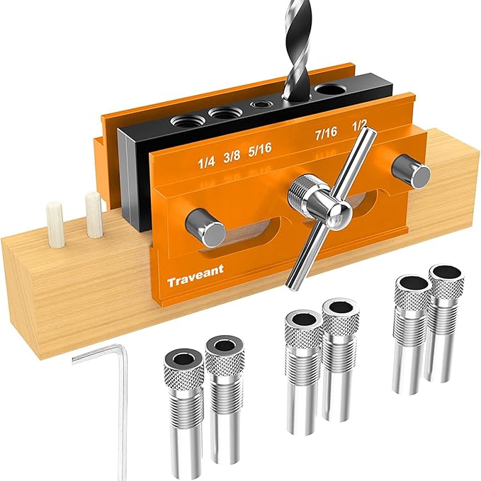 Self Centering Dowel Jig Kit,Jig Drill Guide Bushings Set,Wood Working Tools Drill and Accessories,Dowel Jigs Woodworking Tools Tools for Men (Orange)