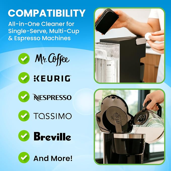 Coffee Maker Cleaner & Descaler Tablets – 48 Pack, Deep Cleaning for Coffee Pot & Coffe Machine, Compatible with Keurig, Nespresso, Miele, Ninja, Breville, DeLonghi, Espresso & Drip Machines