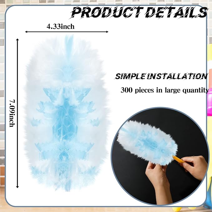 Vesici 300 Pcs Duster Refills Compatible with Swiffer Dusters Bulk Disposable Replacement Thickened with 1 Handle Heavy Duty for Cleaning, Office (Blue)