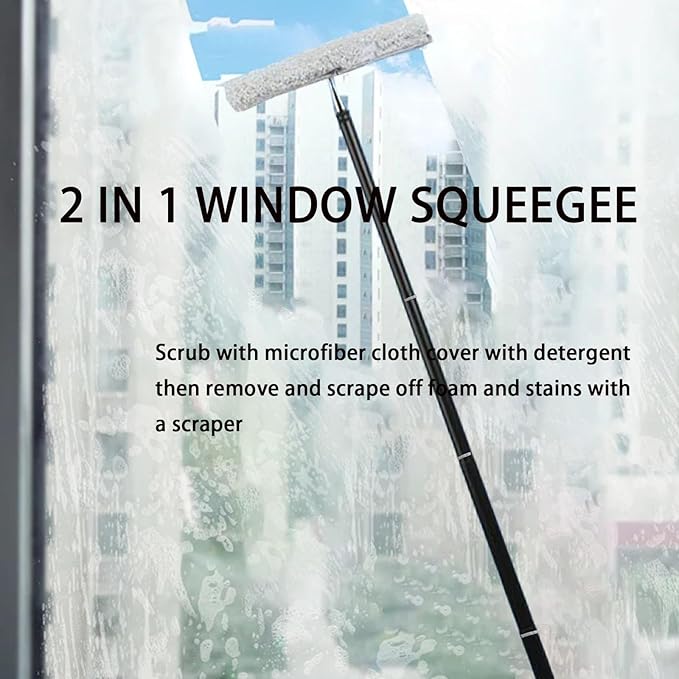 17.3″-60″ Extendable Shower Squeegee with Long Handle - Metal Window Squeegee with Extension Pole for Shower Glass, Home High Window, Floors