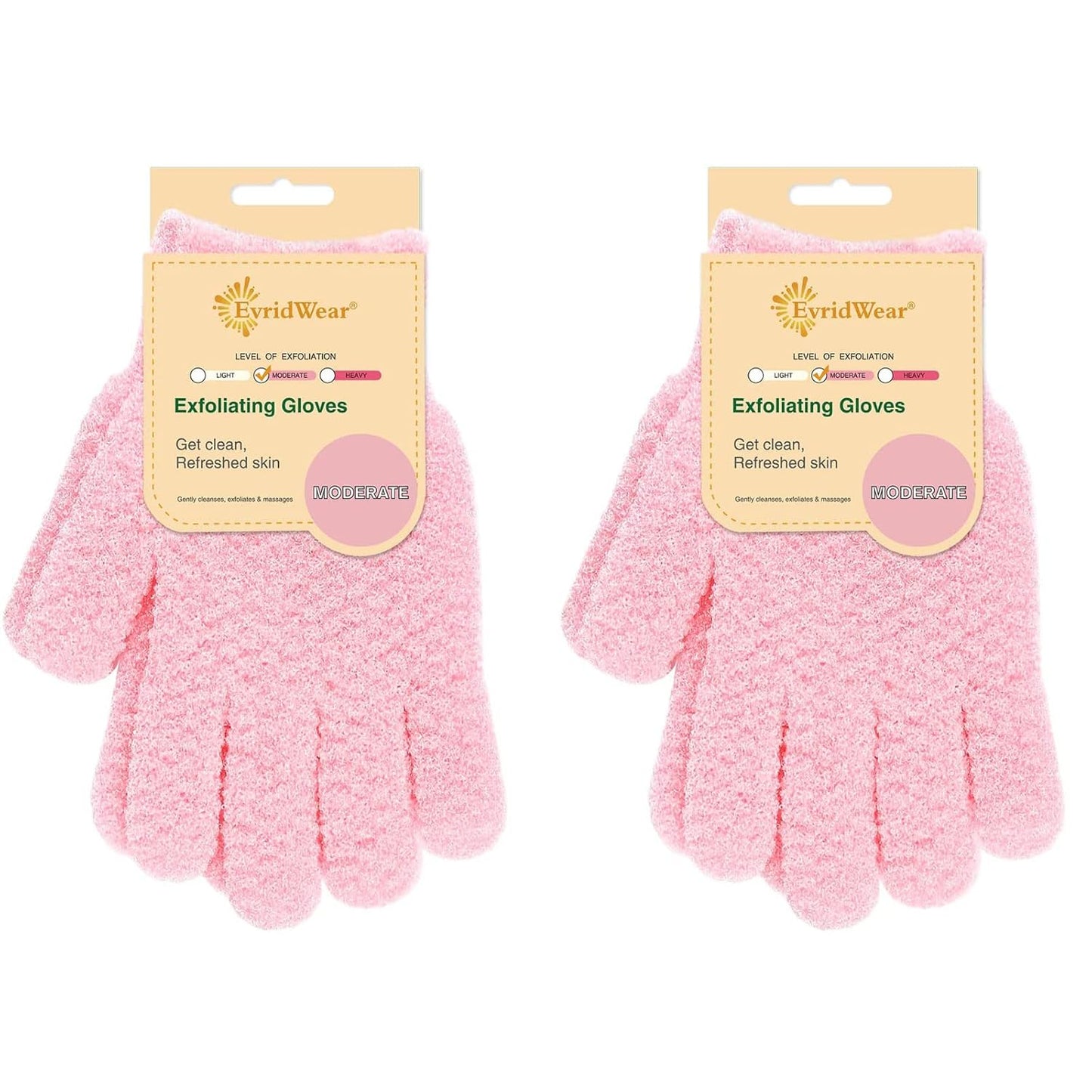 Evridwear Exfoliating Gloves for Shower, 100% Nylon Thick Soft Medium Heavy Bathing Gloves Dead Skin Remover Body Scrubber Smooth Skin with Hang Loop, 2 Pairs Moderate Pink