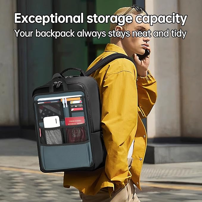 Slim Rugged Backpack Organizer Insert for Business Casual Men Women -13 Pockets,Padded Nylon,Max 14'' laptop-Grayish Blue