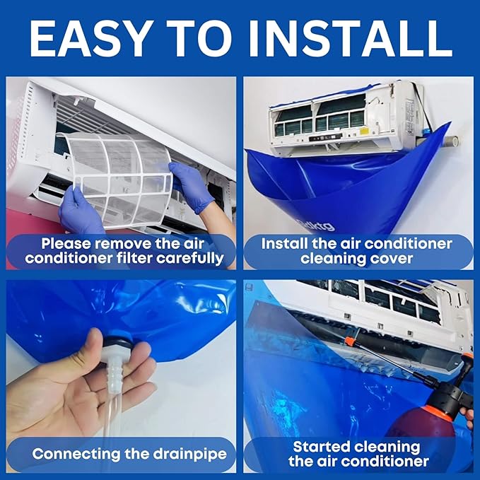 Oiktylr 18pcs Mini Split Cleaning Kit Bag, Waterproof AC Cleaning Cover with Storage Bag, PVC Air Conditioner Cleaning Bib with 2L Pressure Sprayer, HVAC Minisplit Cleaning Kit (Large)