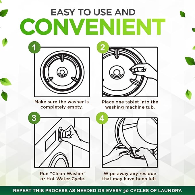 Renuv® Heavy Duty Washing Machine Cleaner For Pet Hair and Stink - Deep Cleaning Tablets For Front Load or Top Load Washer (12 XL Tablets - One Year Supply)