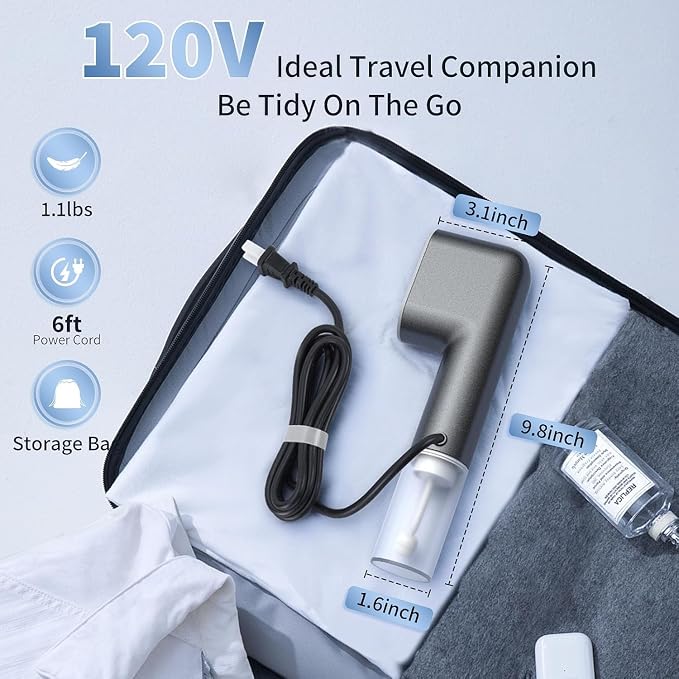 Travel Steamer for Clothes Portable Mini, 15s Fast Heat-up HandHeld Steamer, 2 in 1 Mini Garment Steamer for Clothes, Handheld Clothing Steam 800W for Garments, Fabric Wrinkle Remover for Travel, 120V