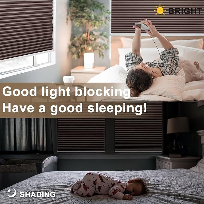 MYshade Cordless Blackout Cellular Shades, 1.5" Honeycomb Window Blinds for Bedroom & Nursery, Thermal Insulated, Noise Reducing, Privacy Shades, Inside or Outside Mount (36" W x 72" H, Taupe)