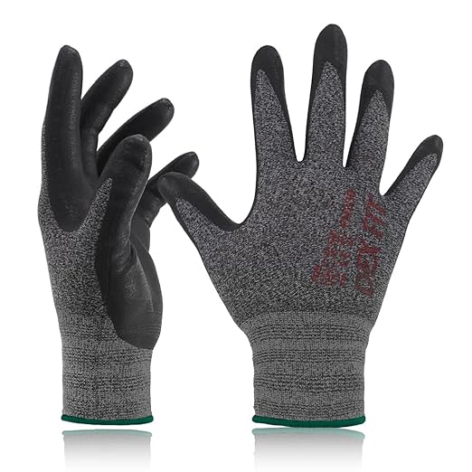 DEX FIT Nitrile Coated Work Gloves FN330-3D-Comfort Stretchy Fit, Firm Grip, Thin & Lightweight, Touchscreen Fingers, Protective & Durable, Breathable, Machine Washable; Black Grey M (8) 1 Pair