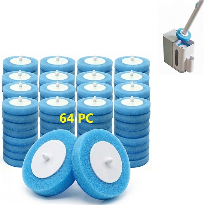 64 Count Value Pack: Disposable Toilet Brush Heads with Pre-Loaded Cleaner | KZKR Toilet Bowl Wand Refills for Bathroom Cleaning | Bulk Economy Pack