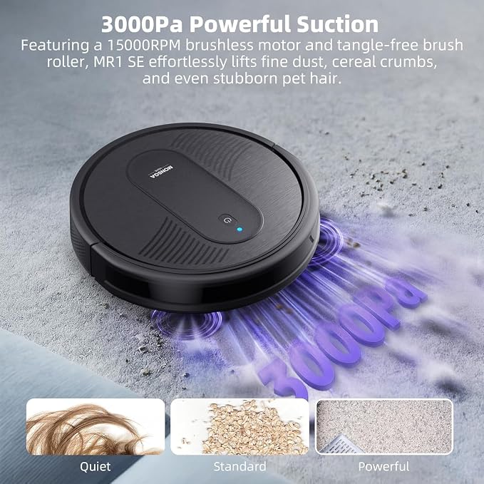 MONSGA Robot Vacuum Cleaner, 4000Pa Powerful Suction Robotic Vacuum, 3.2" Super-Slim, 140Min Runtime, Vacuum Robot for Hard Floor/Low Pile Carpet/Pet Hair, Remote/App/Voice Control, Schedule Clean