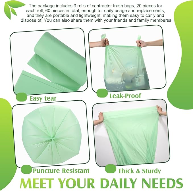 Zhanmai 60 Pcs 23 Gallon Trash Bags Large Portable Heavy Duty Garbage Bags Replacement Disposable Contractor Bags for Home Office Kitchen Camping Commercial Industrial Toilet Waste