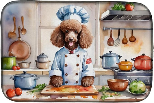 Caroline's Treasures DAC6304DDM Chocolate Poodle The Chef Dish Drying Mat Absorbent Dish Drying Mat Pad for Kitchen Counter Dish Drainer Mat for Countertop, 14 x 21", Multicolor