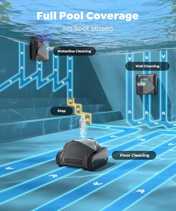(2026 Upgrade) BRINBO C1 Robotic Pool Cleaner with 180 Mins, Pool Vacuum for Inground Ground Pools up to 1615 sq.ft, Smart Routing, Wall Climbing, Dual Filtration, with APP, Multi-Mode (Carbon Gray)