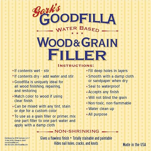 Goodfilla White Oak, 8 oz, Wood and Grain Filler, Stainable, Tintable, Sandable, Zero Waste, Non-Toxic, USA Made