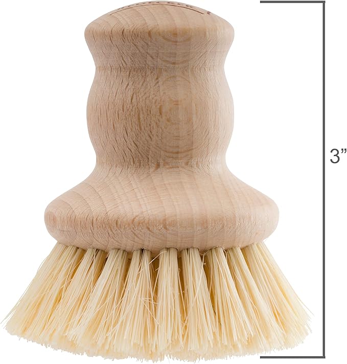 Redecker Pot Brush, Tampico Fibre, 2-Pack Dish Brushes for Everyday Cleaning, Beechwood Kitchen Scrub Brushes for Pots, Pans & Sinks, 2.6-Inch Round, Made in Germany