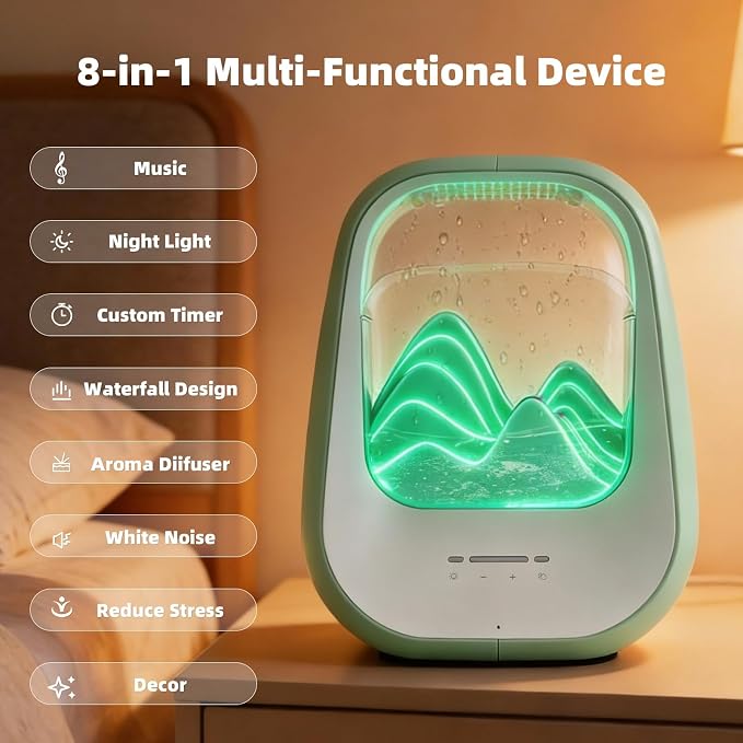 8-in-1 White Noise Sound Machine with Rain Drop Real Sound, Green | Sound Machine with Aroma Diffuser for Sleeping, Stress Relief, Night Light Timer for Bedroom Office Home Hotel SPA Decor