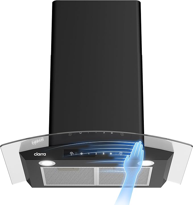 CIARRA Black Range Hood 30 inch 650 CFM Gesture & Touch Control Stove Vent Hood for Kitchen with 2 Level LED Light, 3 Speed Exhaust Fan, Ducted Ductless Mode, Easy to Install