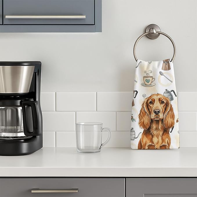 Caroline's Treasures Sussex Spaniel Coffee Bar Kitchen Towel Velour Plush Front and Cotton Loop Back Machine Washable