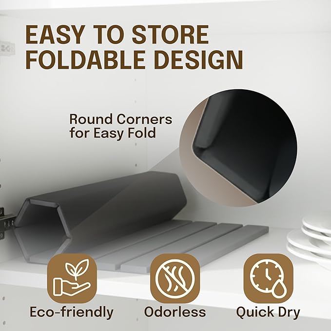 Stone Drying Mat for Kitchen Counter, 24"x16" Foldable Fast-Drying Diatomaceous Earth Mat, Versatile Collapsible Dish Drying Mat for Dishes, Cups & Bottles new title