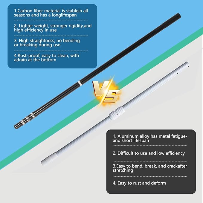 Swimming Pool Pole Carbon Fiber, 4-Section Telescopic 15 Foot, Lightweight and Easy to Grip Adjustable Cleaning Pole, Used for Pool Cleaning, Connected to Fishing net, rake, Brush