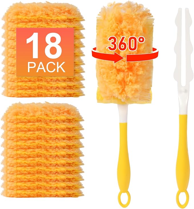 18 Count Duster Refill for Swiffer Duster with 1 Handle - 360° Multi-Surface Larger Size Feather Dusters, Disposable Duster Kit for Cleaning Home, Furniture, Blinds and Ceiling Fans