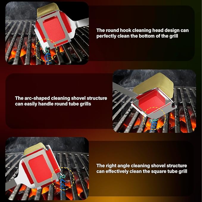 BBQ Brush-Replaceable Cleaning Head Safe Grill Accessories for Cast Iron/Porcelain/Weber Gas/Charcoal Grill Grill Brush for Outdoor (Black)