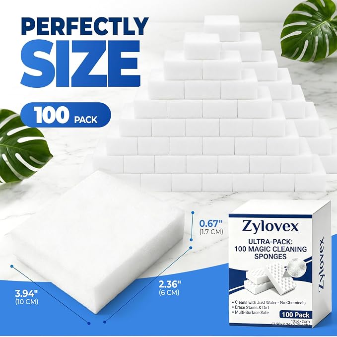 Magic Sponge 100 Pack Bulk - Commercial Cleaning Sponge for Schools, Hospitals, Institutions - Heavy Melamine Sponge Bulk Purchase