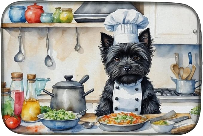 Caroline's Treasures DAC6225DDM Cairn Terrier The Chef Dish Drying Mat Absorbent Dish Drying Mat Pad for Kitchen Counter Dish Drainer Mat for Countertop, 14 x 21", Multicolor