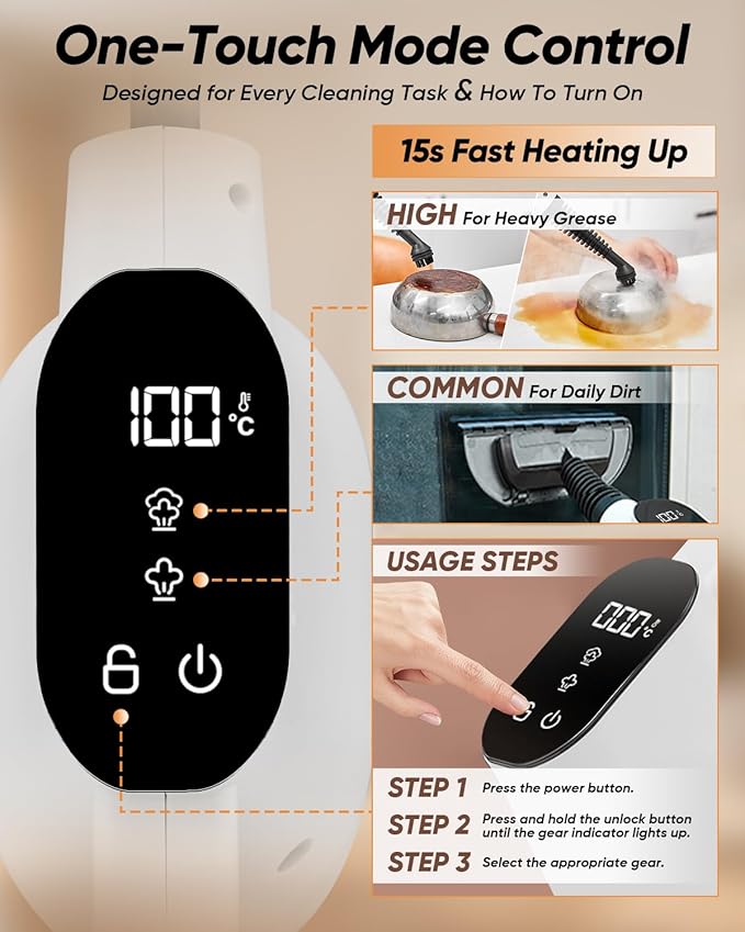 Saker EverSteam Instant-Heat Steam Cleaner for Home,15s Heat-up Handheld Steam Cleaner with Mop Attachment&Fiber Cloths,Portable Continuous Refill Steamer for Cleaning of Floor, Car and Kitchen