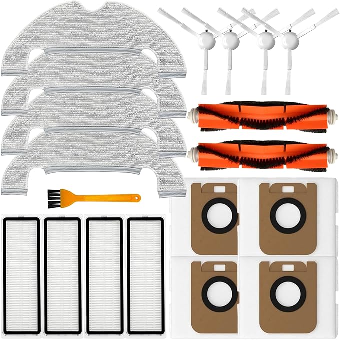 Accessories Kit for Dreame Bot D10 Plus RLS3D Robot Vacuum, 2 Roller Brushes, 4 Filters, 4 Side Brushes, 4 Mop Pads, 4 Dust Bags, 1 Cleaning Tool, Replacement Parts Spare Replace Attachments