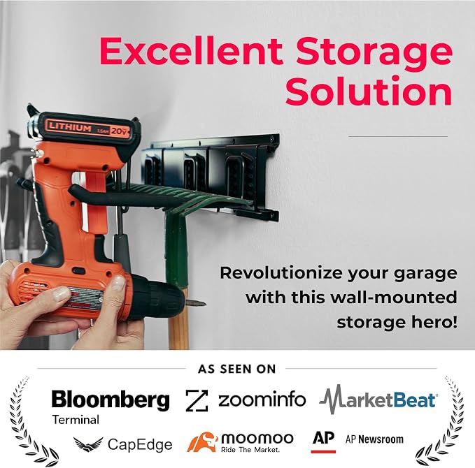 TIDYME Garage Tool Organizer Wall Mount - 96 inches - Sturdy Storage Rack with Adjustable Hooks, Anti-Rust - Easy Installation, 600lbs Capacity - Garden Tool Organizer (06 Racks & 12 Hooks)