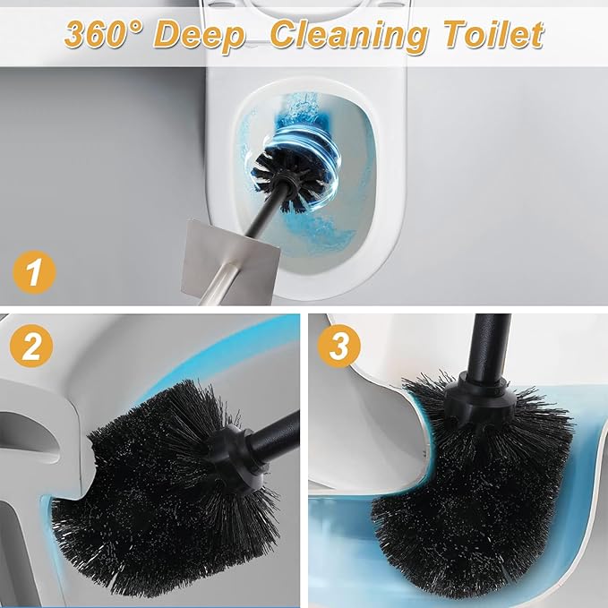 Toilet Bowl Brush and Holder for Bathroom，Resin Toilet Brush and Holder Set with Stainless Steel Handle，Deep Cleaning Modern Toilet Cleaner Brush -Space Saving, Covered Brush (Beige)