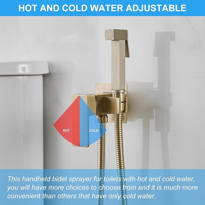 BWE Gold Handheld Toilet Bidet Sprayer Kit with Adjustable Pressure | | Adults & Kids & Pets Cleaning| Hot & Cold Water Control | Leak Resistant Design | Easy Install