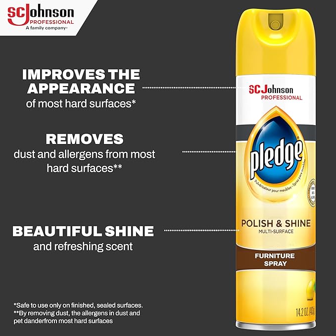 SC Johnson Professional Pledge Polish and Shine for Wood Furniture and More, Lemon Scent, 14.2 Fl Oz, Pack of 6