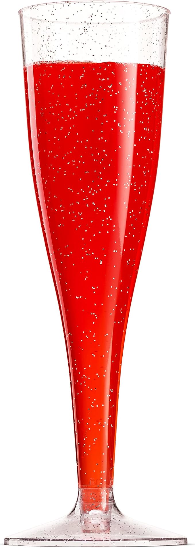 Munfix 100 Plastic Champagne Flutes - 5 Oz Disposable Silver Glitter Champagne Glasses for Parties, Mimosa Bar, Events, Wedding and Shower Party Supplies - Toasting Cocktail Cups