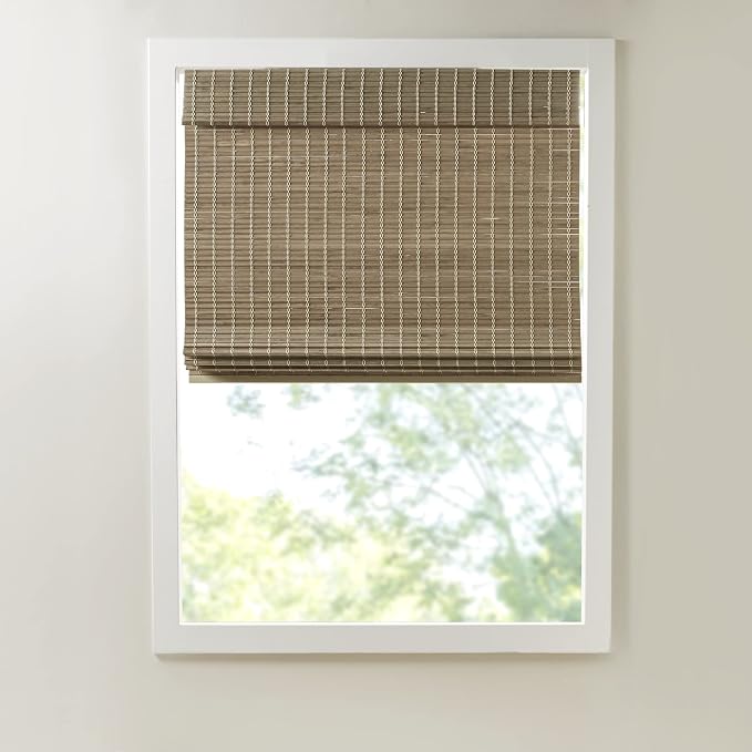 Madison Park Eastfield 100% Bamboo Cordless Roman Shades-Woven Wooden Privacy Panel, Light Filtering Easy Installation Window Blind Treatment, Bedroom, Living Room Decor, 31" W x 64" L, Natural Ash